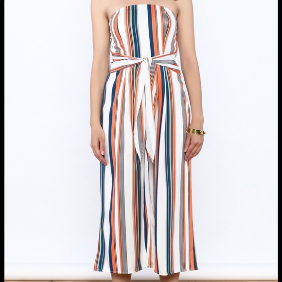 Striped Strapless Jumpsuit - Picture 2 of 2